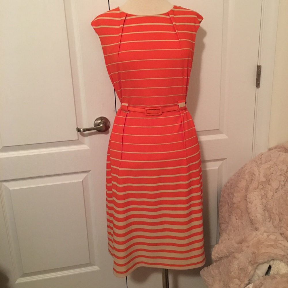 Orange/Beige Sleeveless Dress with Belt